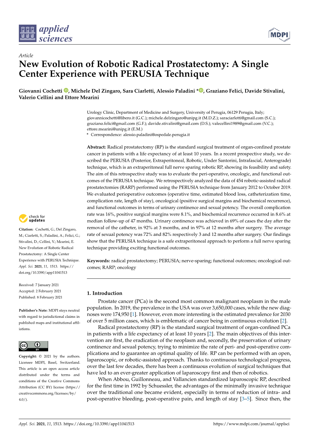 New Evolution of Robotic Radical Prostatectomy: a Single Center Experience with PERUSIA Technique