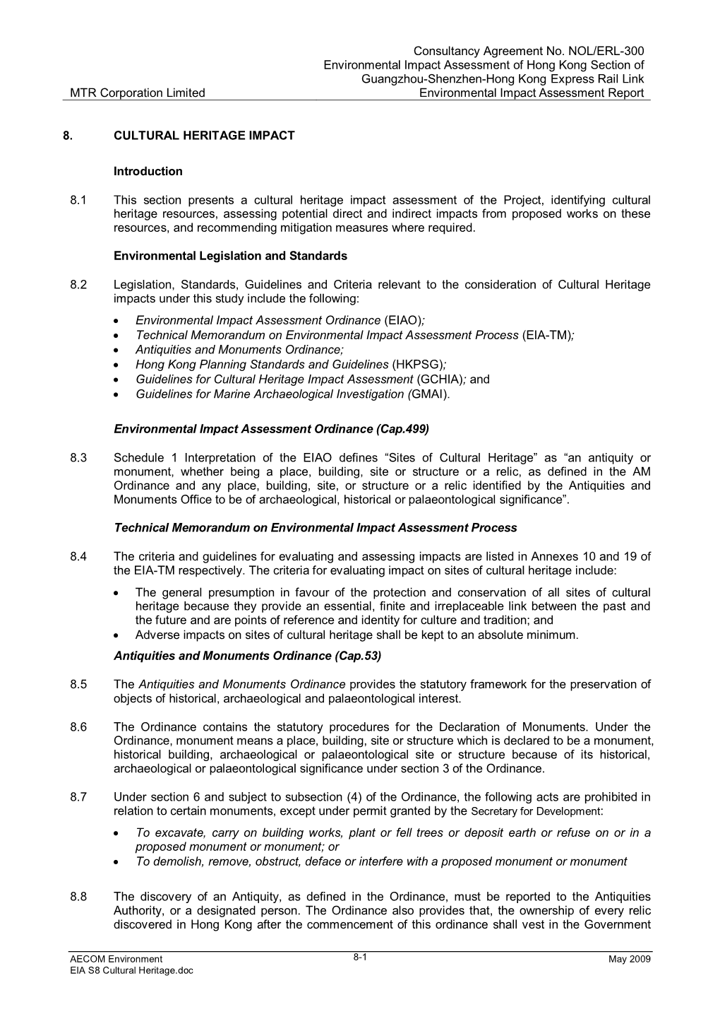 Consultancy Agreement No. NOL/ERL-300 Environmental