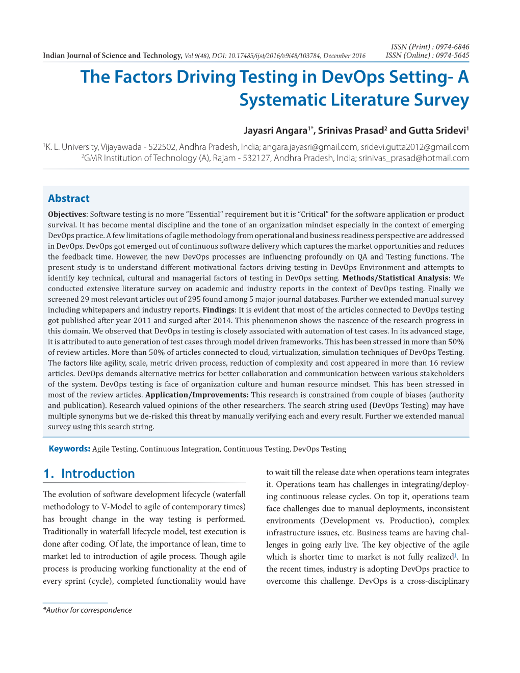 The Factors Driving Testing in Devops Setting- a Systematic Literature Survey