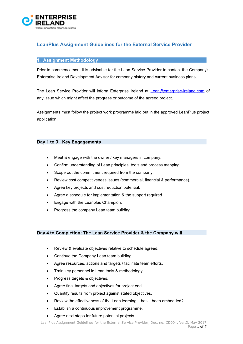 Leanplus Assignment Guidelines for the External Service Provider