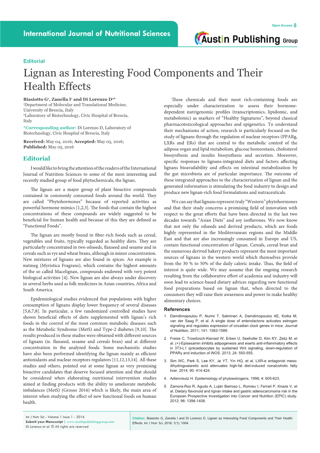 Lignan As Interesting Food Components and Their Health Effects