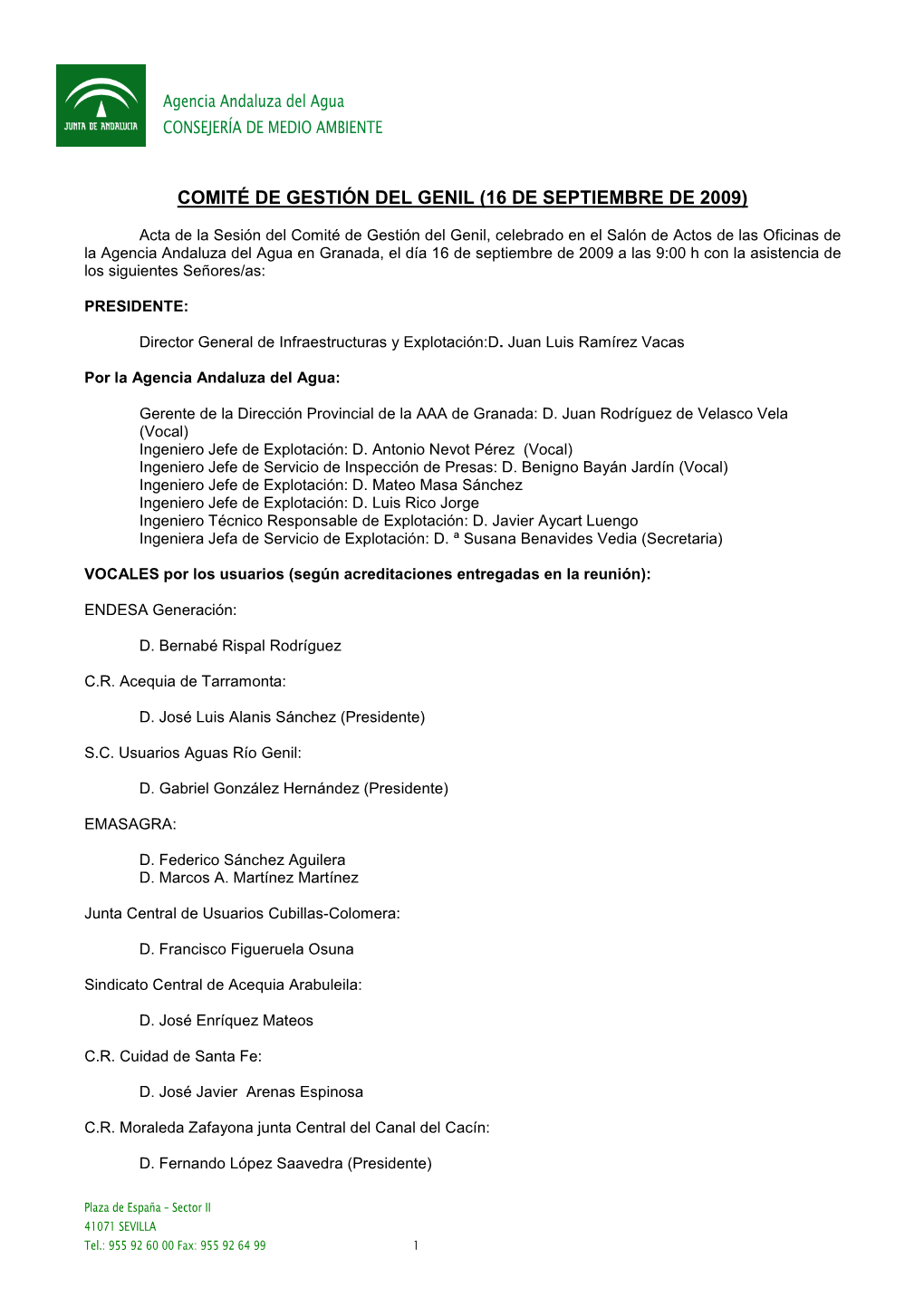 Comité De Gestión Del Genil (16 De Septiembre De 2009)