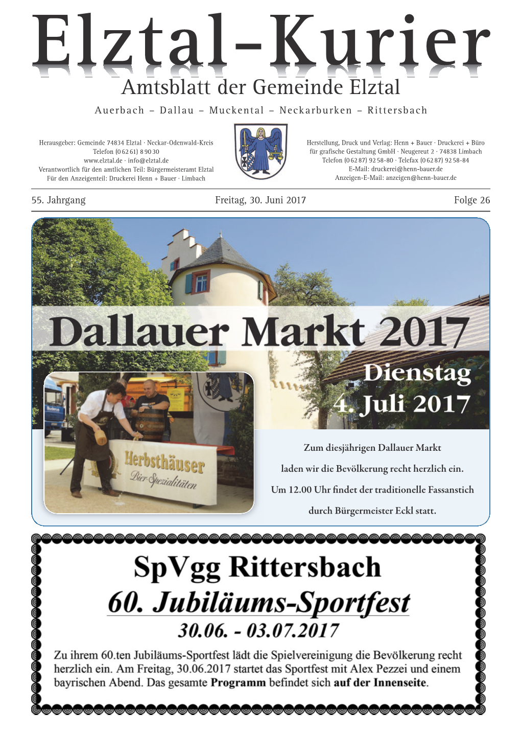 Elztal-Kurier Amtsblatt Der Gemeinde Elztal Auerbach – Dallau – Muckental – Neckarburken – Rittersbach