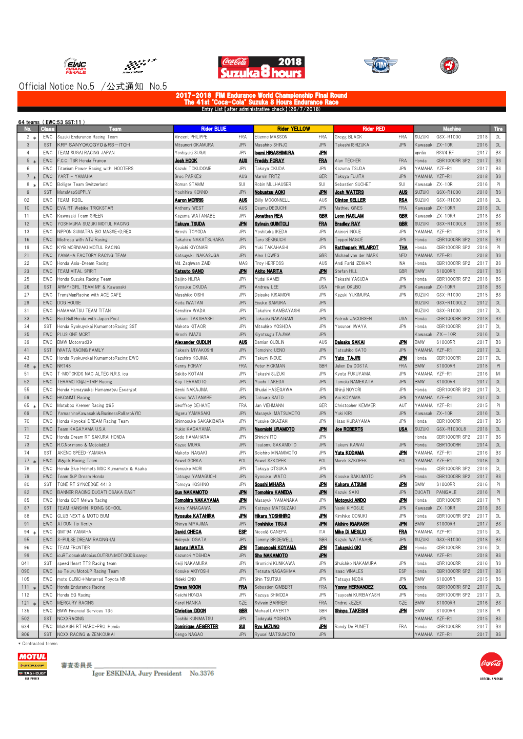 Official Notice No.5 /公式通知 No.5