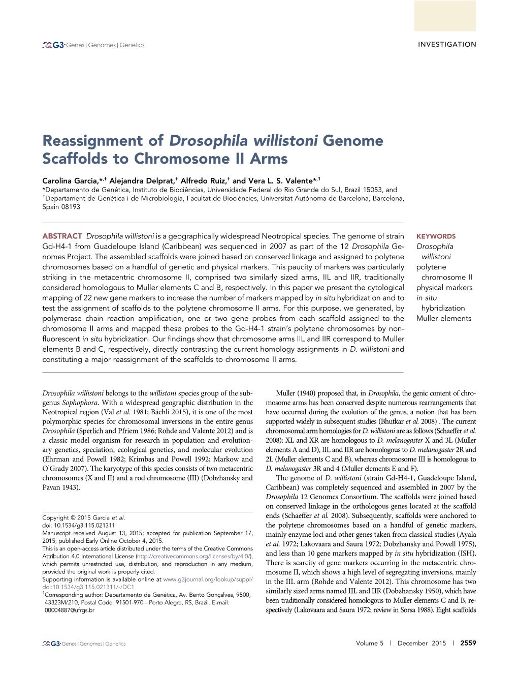 Reassignment of Drosophila Willistoni Genome Scaffolds to Chromosome II Arms