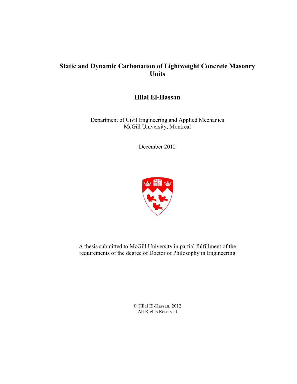 Static and Dynamic Carbonation of Lightweight Concrete Masonry Units Hilal El-Hassan