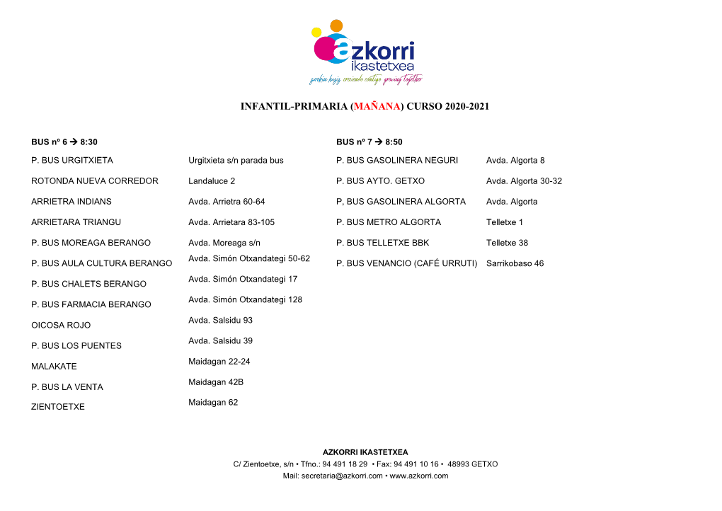 Infantil-Primaria (Mañana) Curso 2020-2021