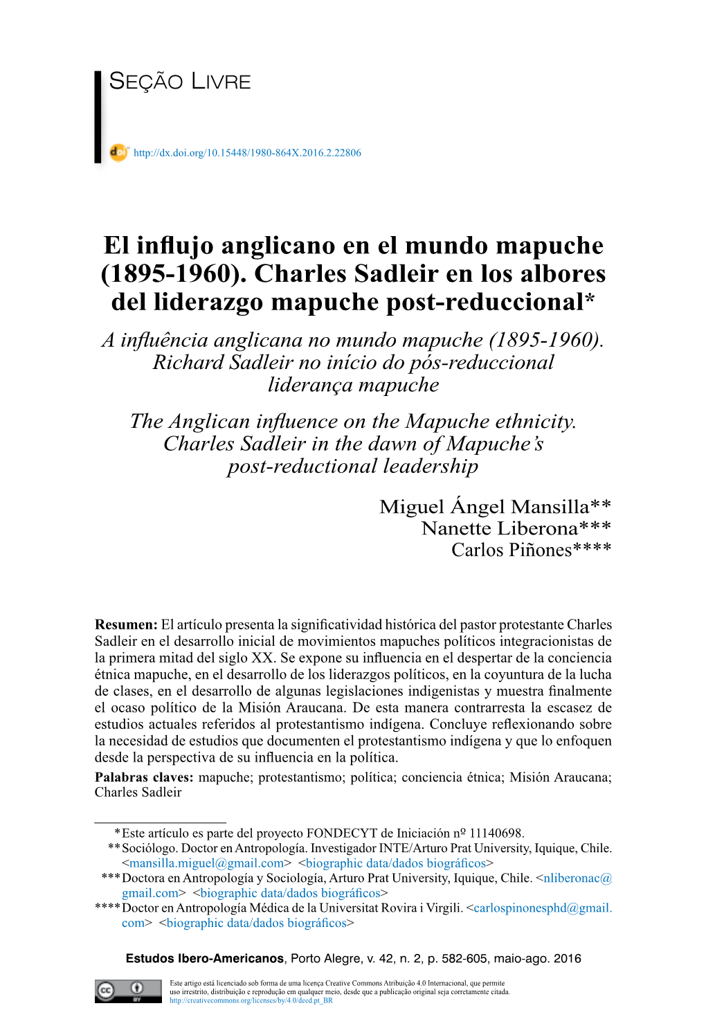 El Influjo Anglicano En El Mundo Mapuche (1895-1960)