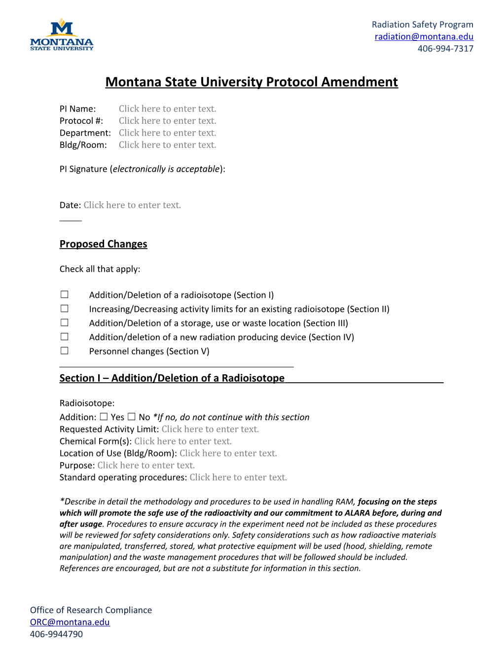 Montana State University Protocol Amendment