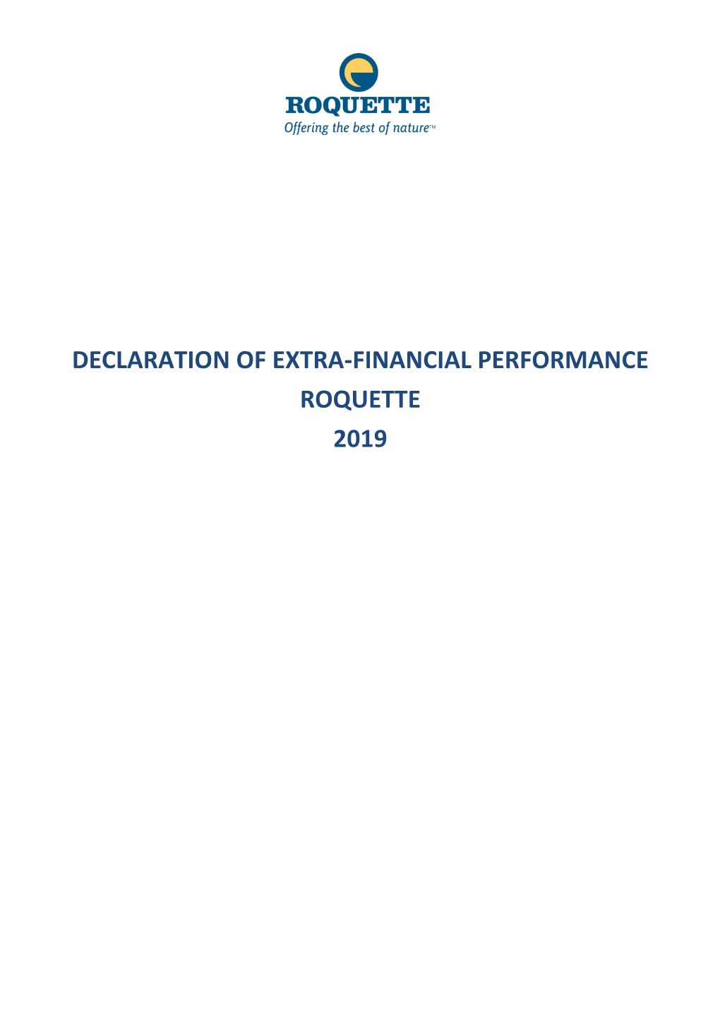 Declaration of Extra-Financial Performance Roquette 2019