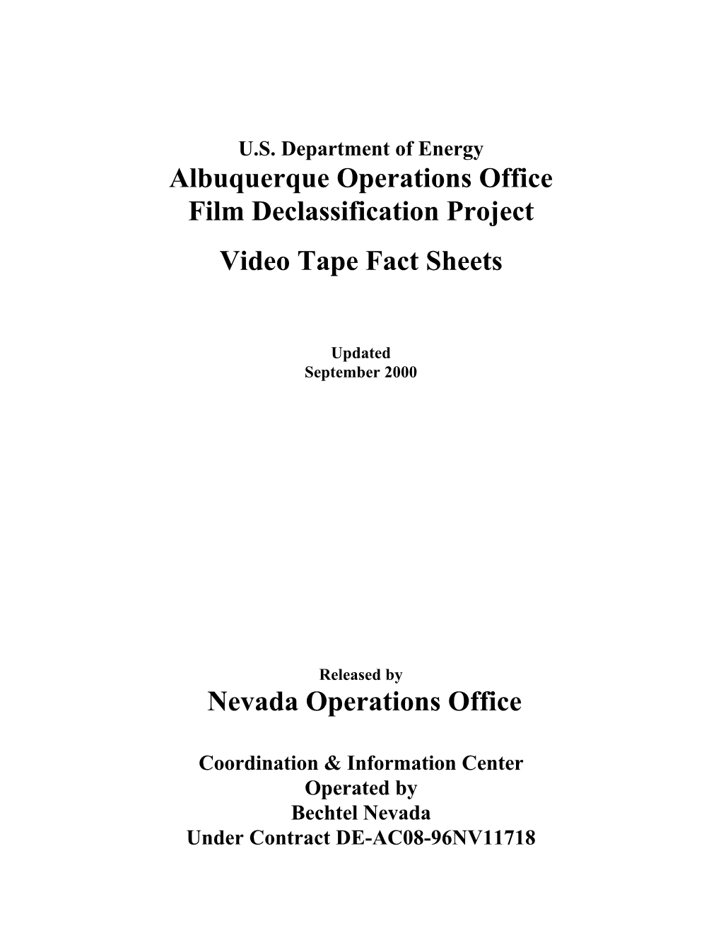 US Department of Energy Albuquerque Operations Office Film