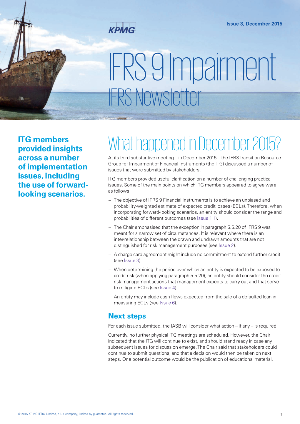 IFRS Newsletter: IFRS 9 Impairment, Issue 3, December 2015