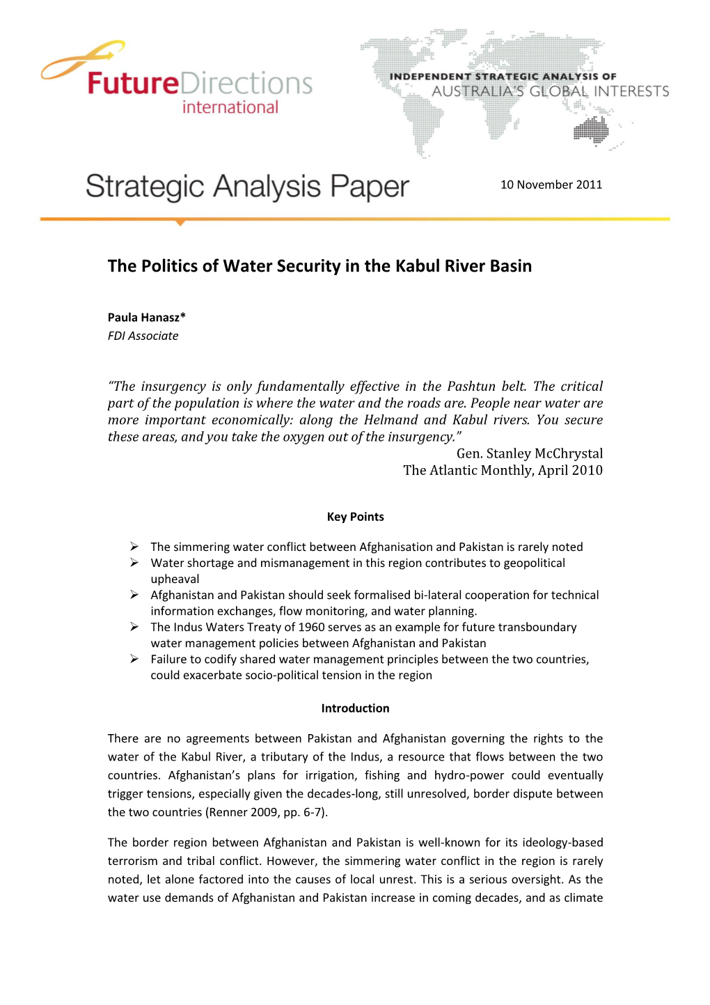 The Politics of Water Security in the Kabul River Basin