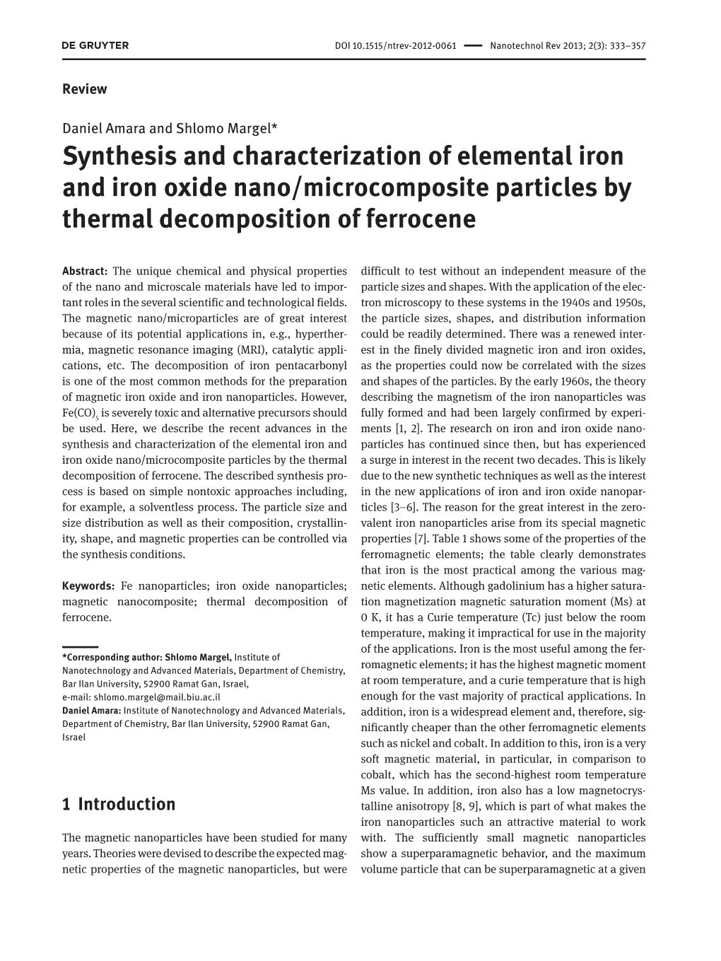 Synthesis and Characterization of Elemental Iron and Iron Oxide Nano/Microcomposite Particles by Thermal Decomposition of Ferrocene