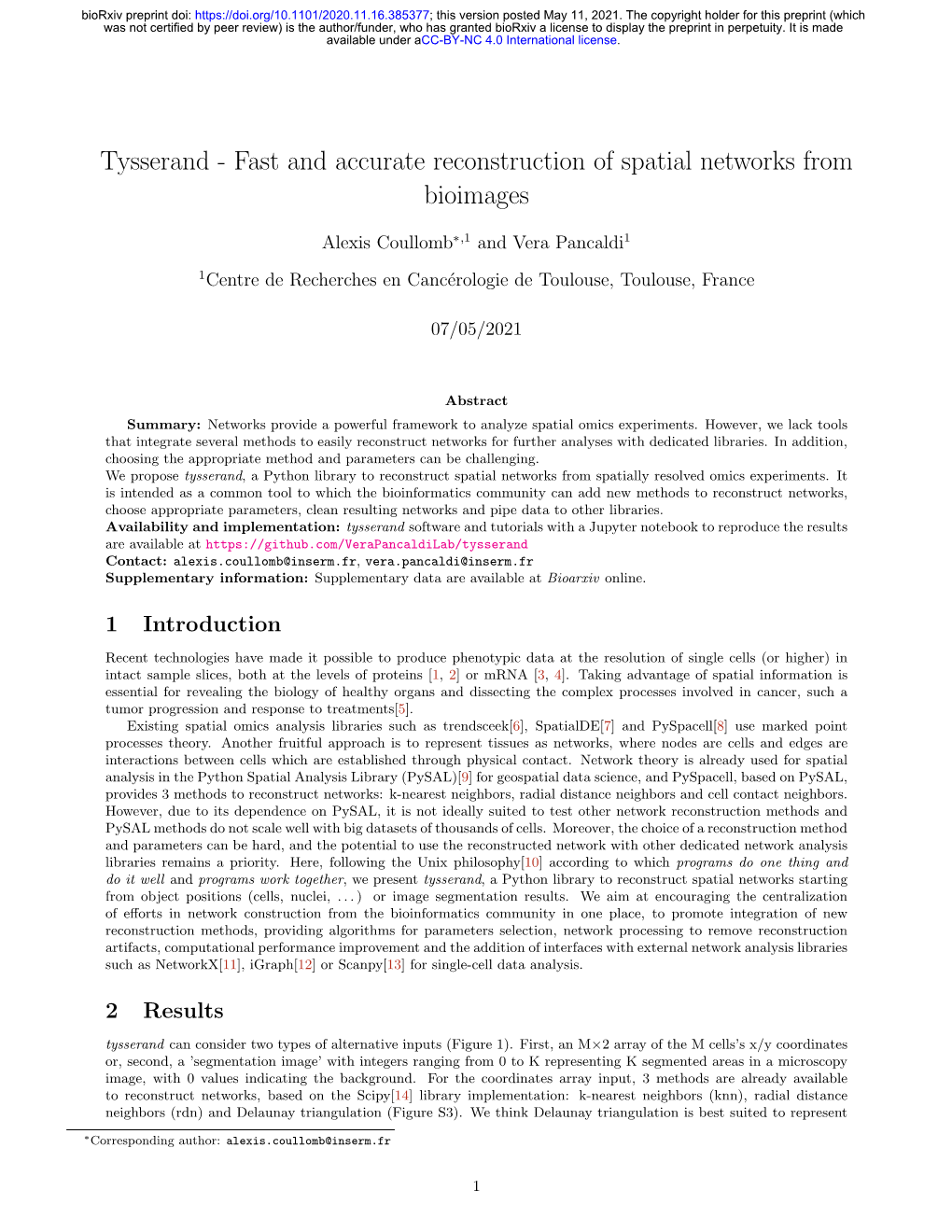 Tysserand - Fast and Accurate Reconstruction of Spatial Networks from Bioimages