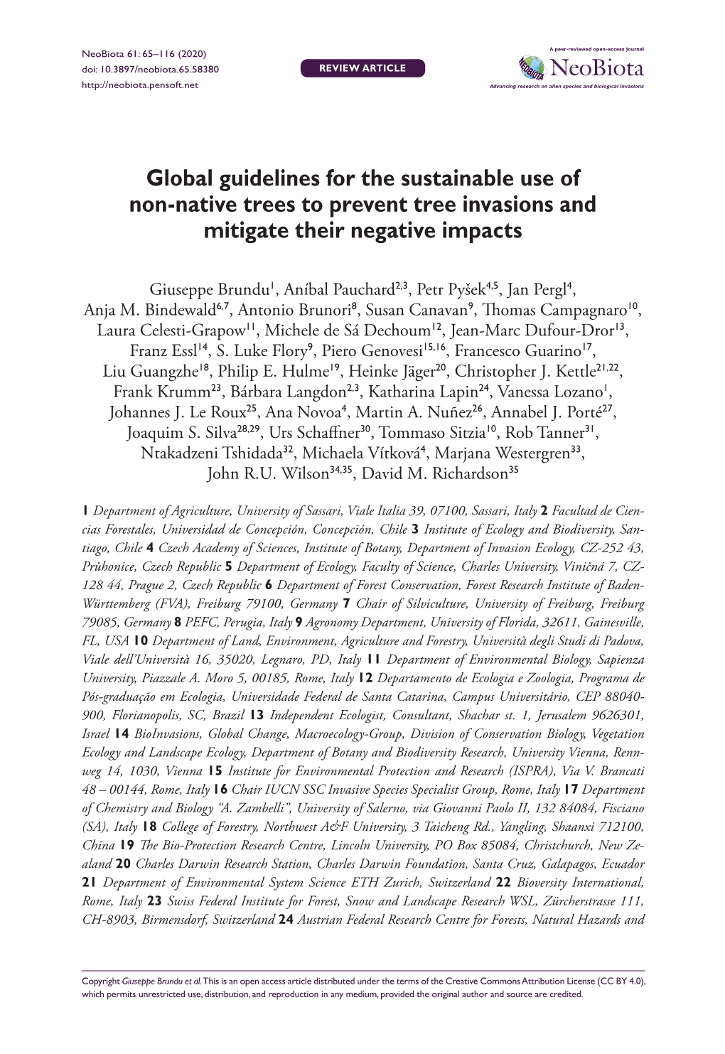 Global Guidelines for the Sustainable Use of Non-Native Trees to Prevent Tree Invasions and Mitigate Their Negative Impacts