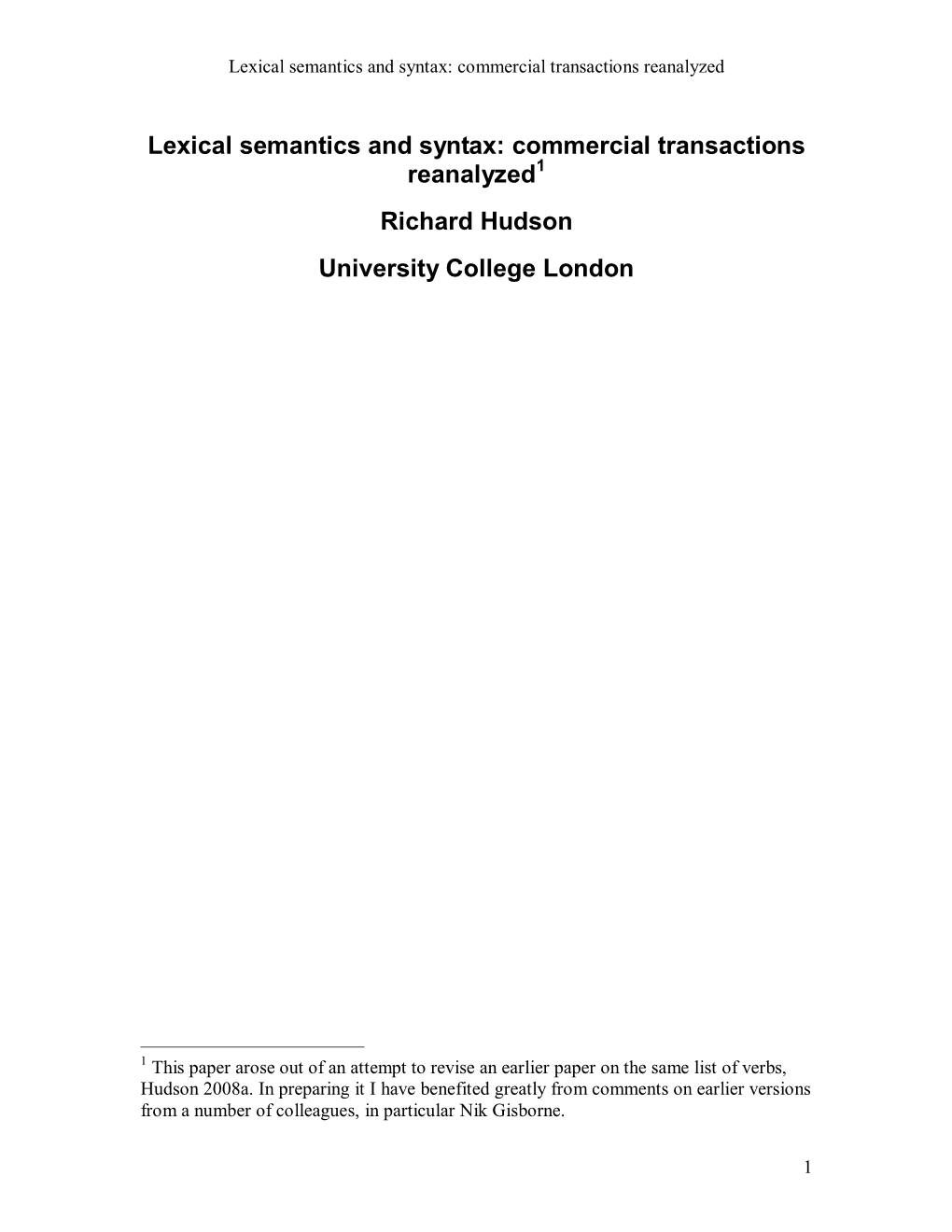 Lexical Semantics and Syntax: Commercial Transactions Reanalyzed