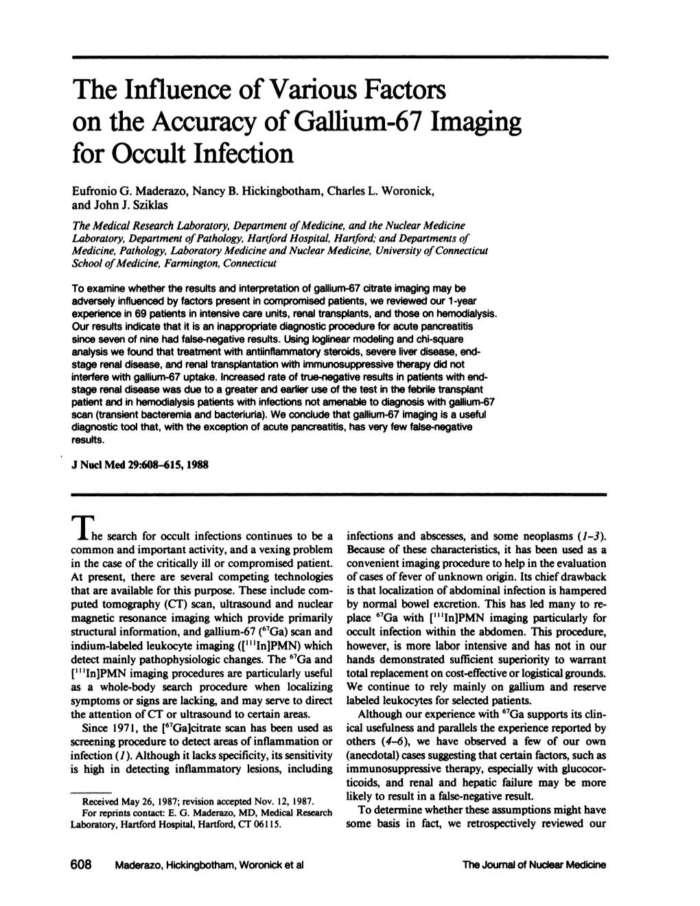 The Influence of Various Factors on the Accuracy of Gaffium-67 Imaging for Occult Infection