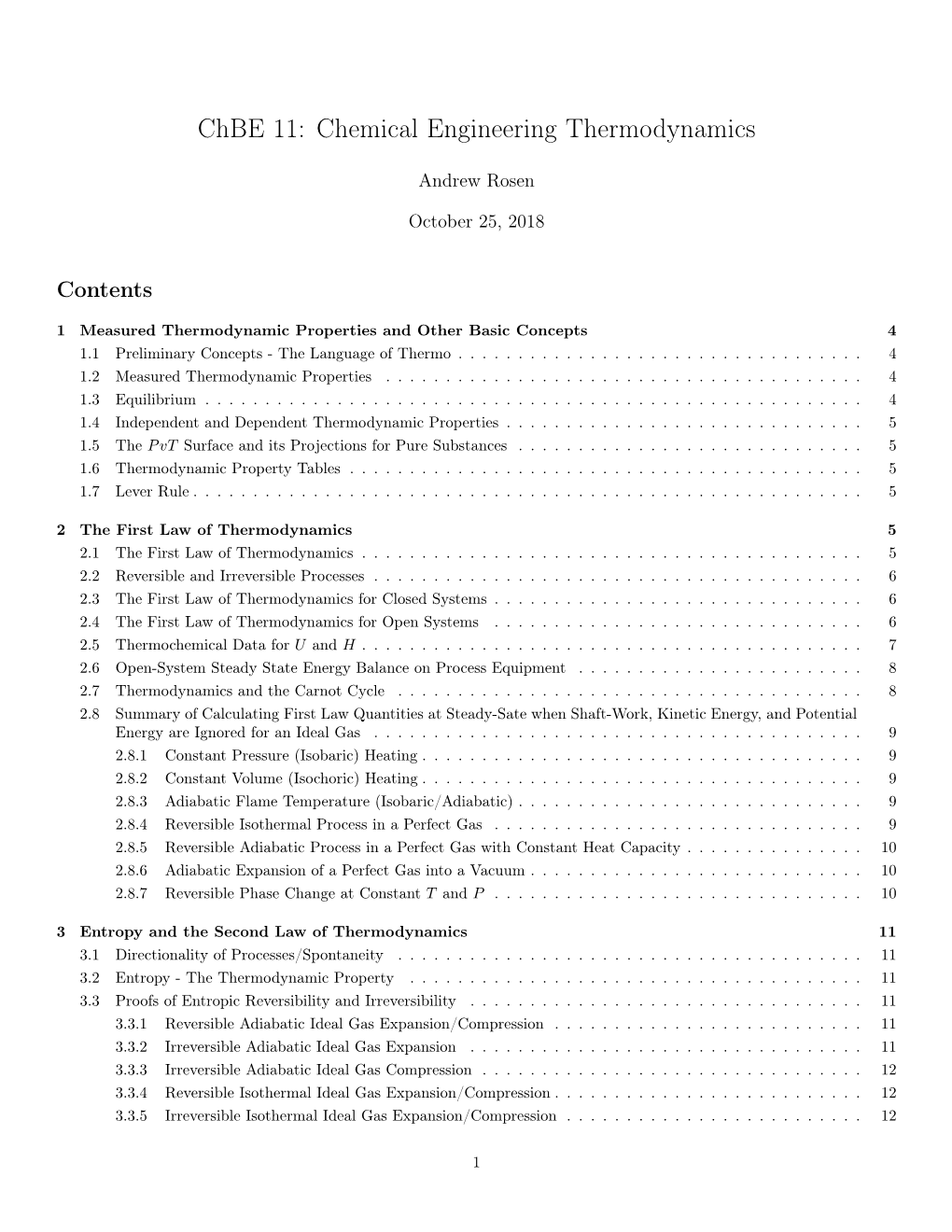 Chbe 11: Chemical Engineering Thermodynamics