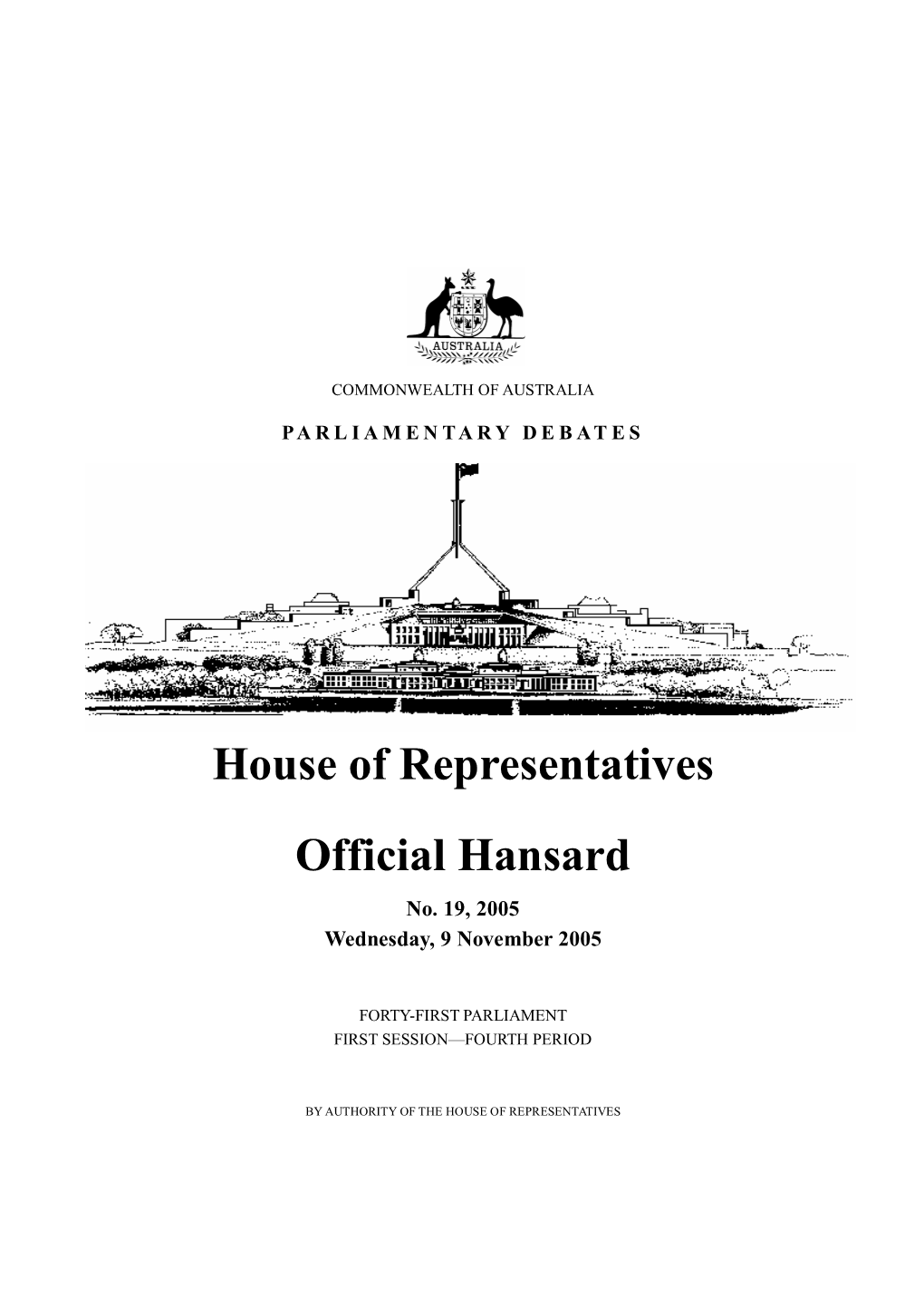 House of Representatives Official Hansard No