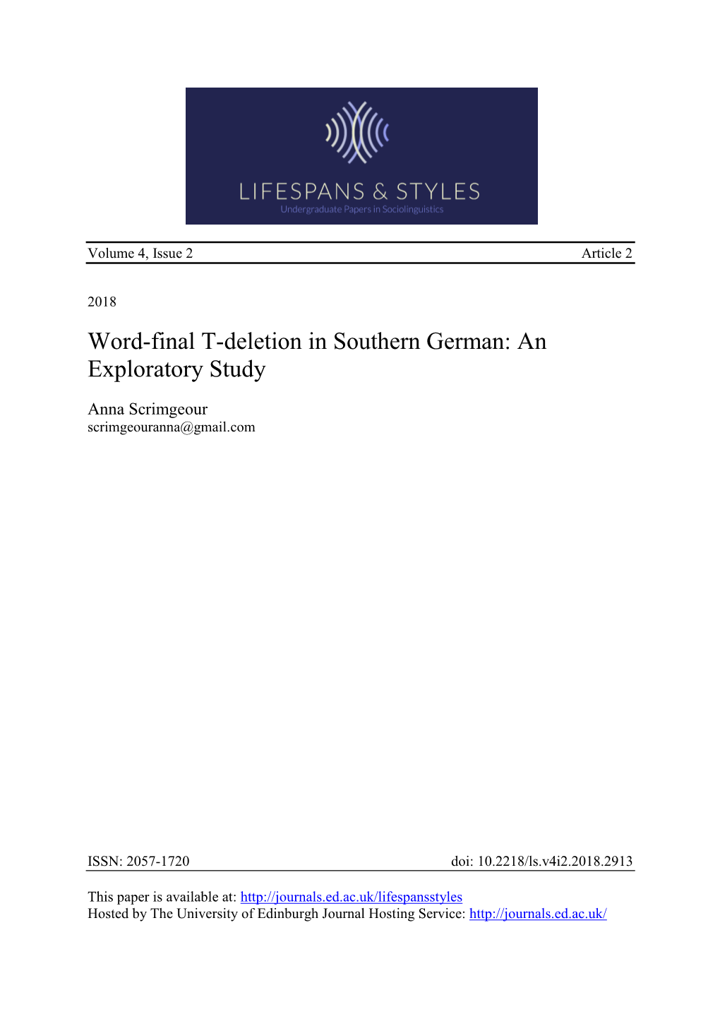 Word-Final T-Deletion in Southern German: an Exploratory Study