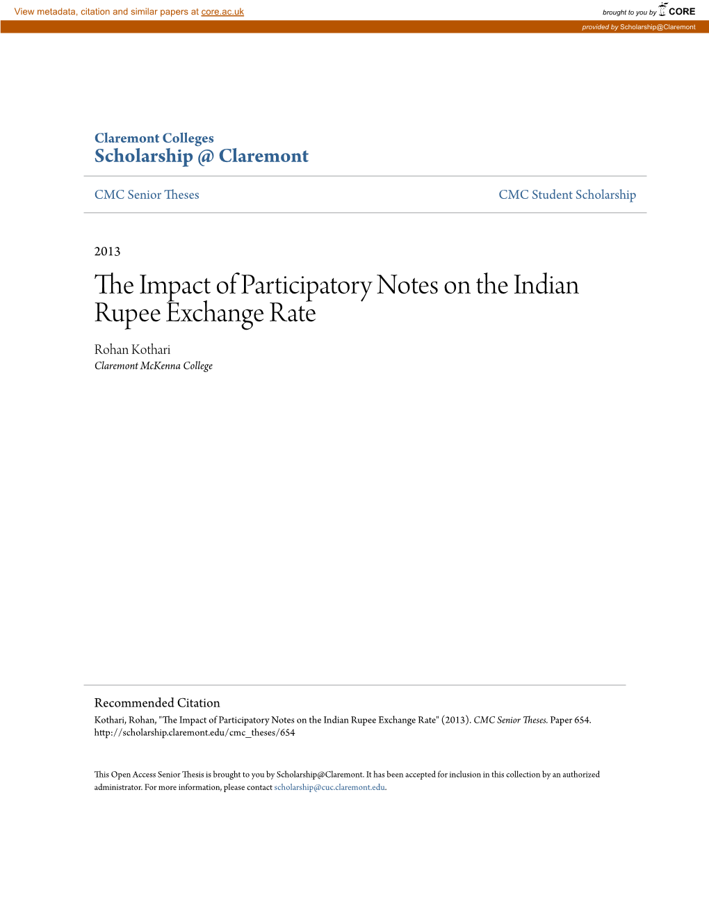 The Impact of Participatory Notes on the Indian Rupee Exchange Rate