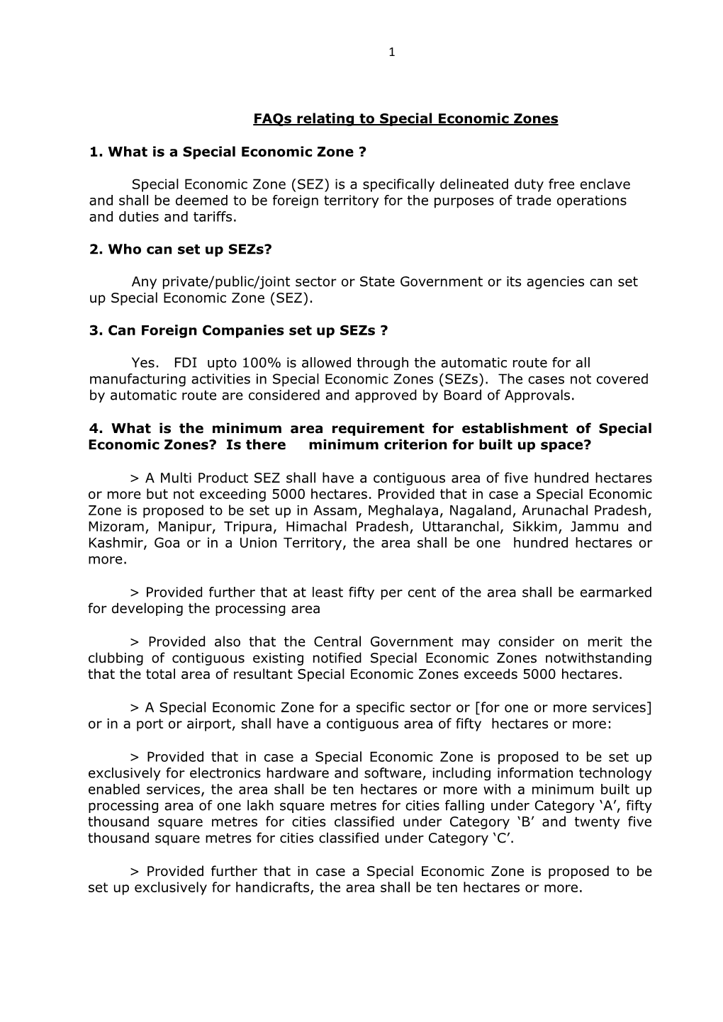 Faqs Relating to Special Economic Zones