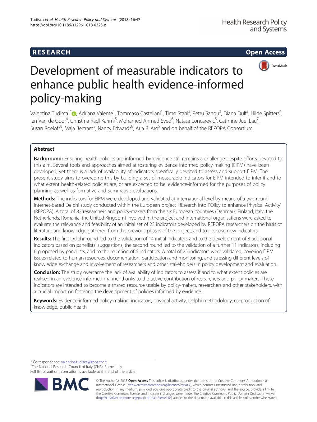 Development of Measurable Indicators to Enhance Public Health