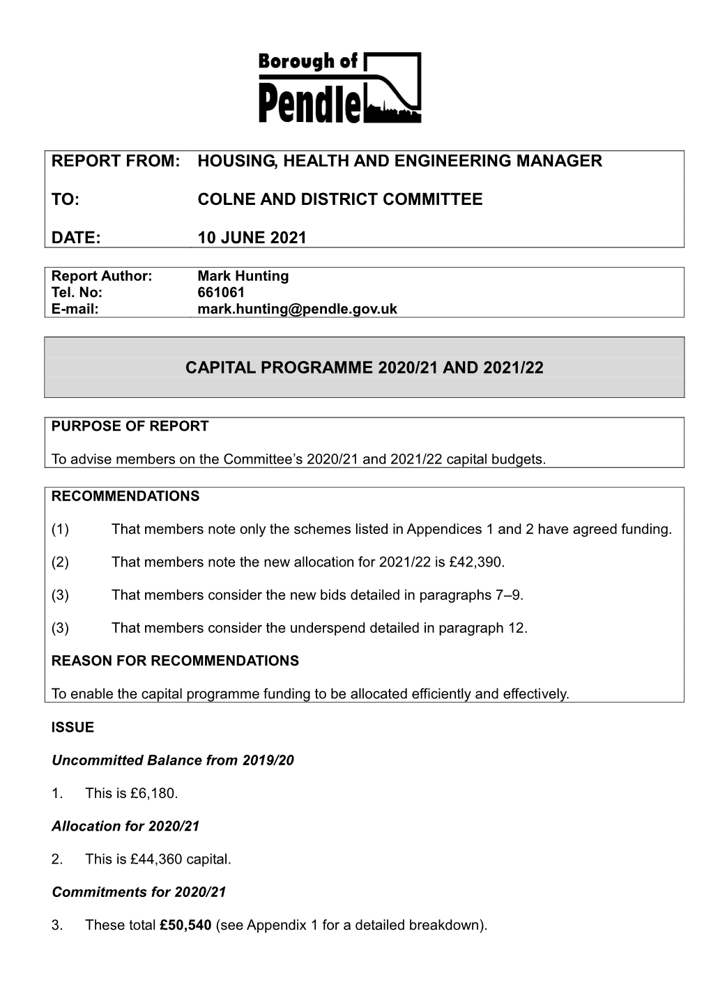 Item 11 Capital Programme 2021/22