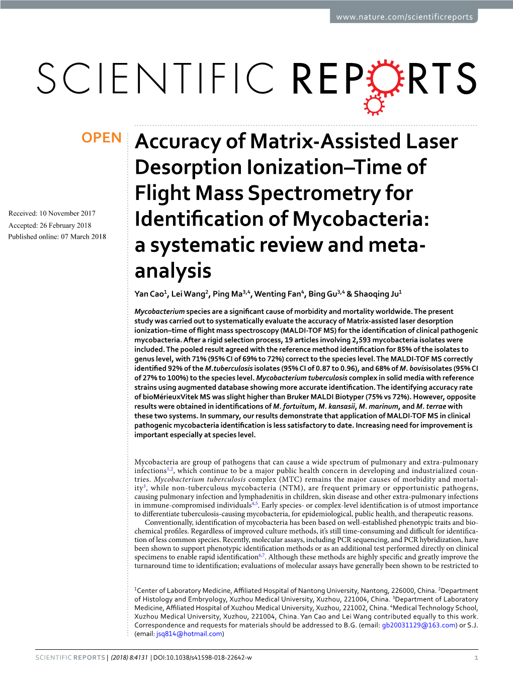 Accuracy of Matrix-Assisted Laser Desorption Ionization–Time Of