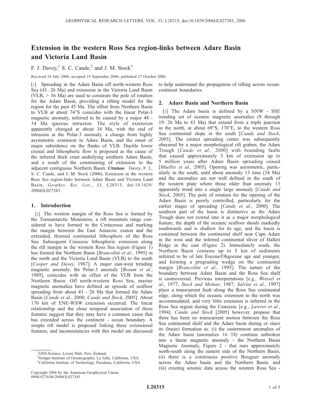 Extension in the Western Ross Sea Regionlinks Between Adare Basin