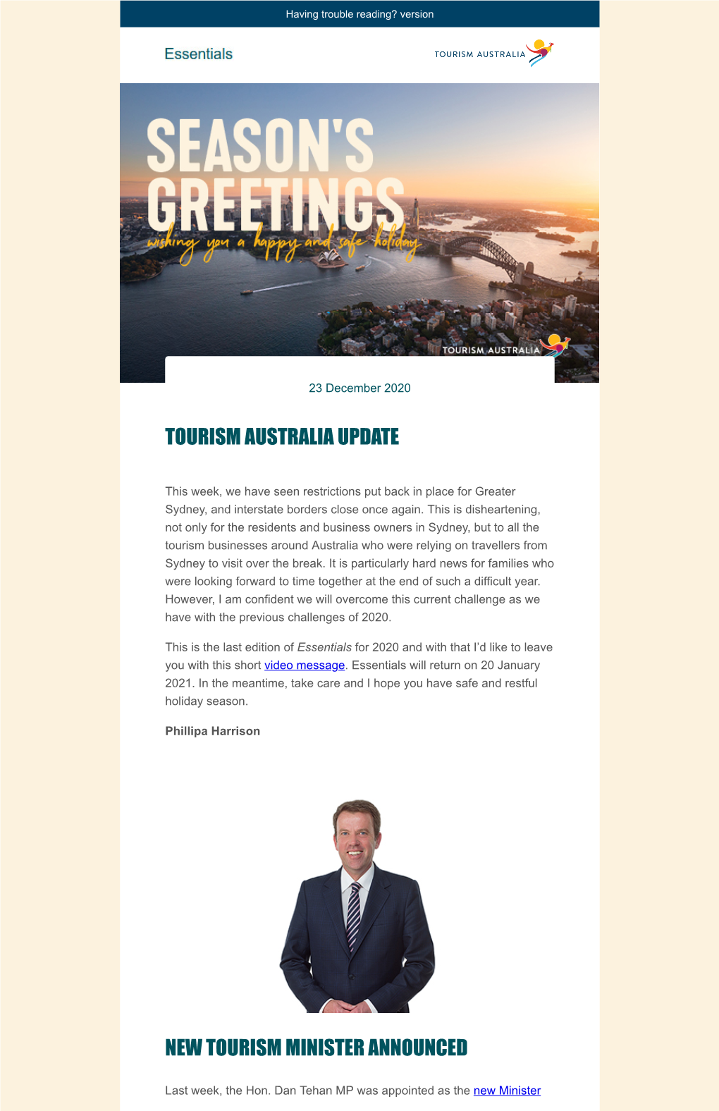 Tourism Australia Update New Tourism Minister Announced