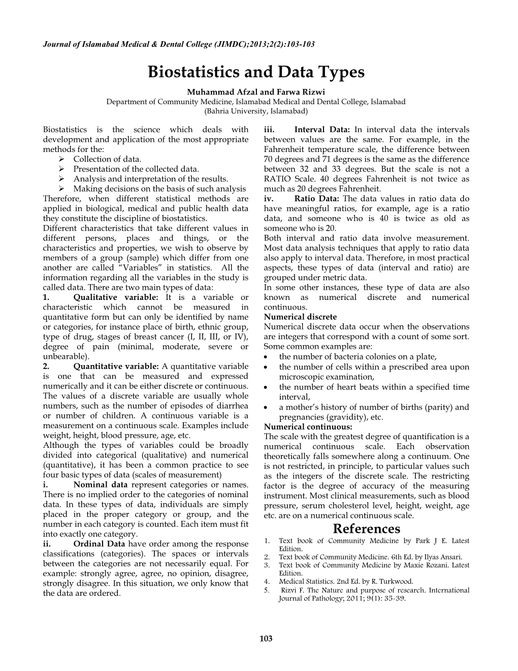 Biostatistics and Data Types