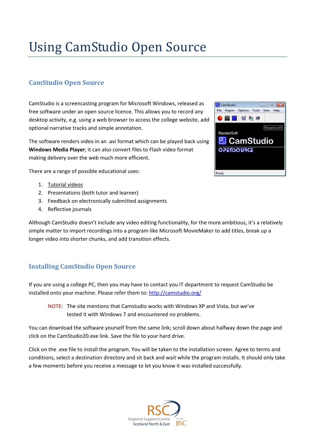 Using Camstudio Open Source