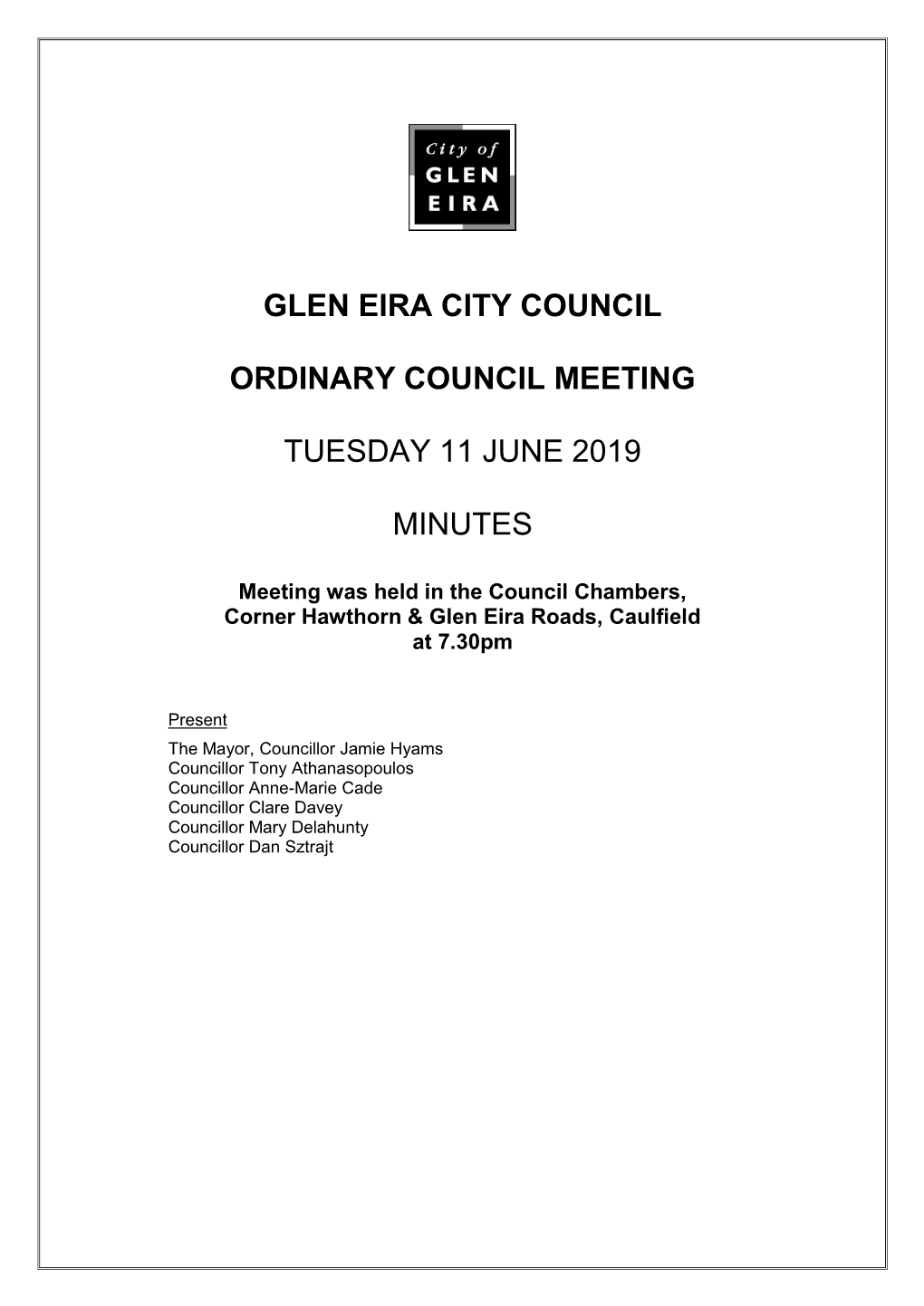 Minutes of Ordinary Council Meeting