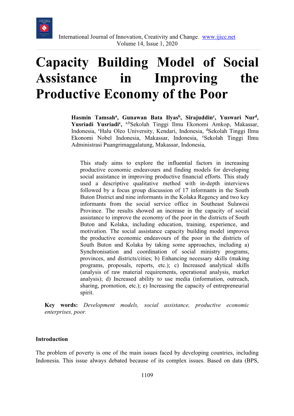 Capacity Building Model of Social Assistance in Improving the Productive Economy of the Poor