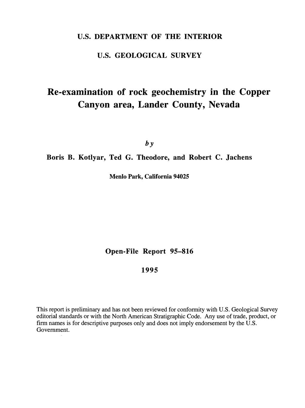 Re-Examination of Rock Geochemistry in the Copper Canyon Area, Lander County, Nevada