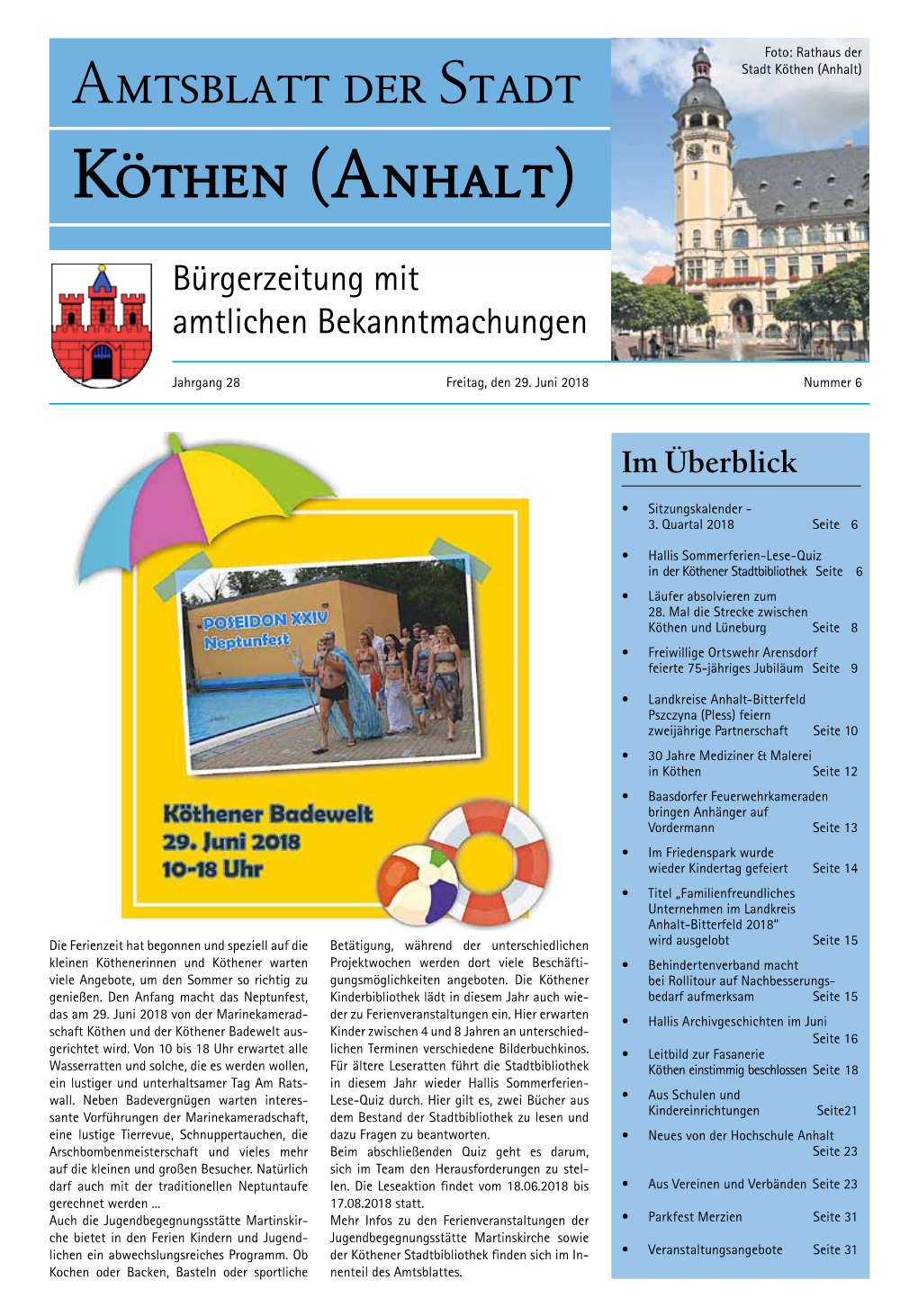 Amtsblatt Der Stadt Stadt Köthen (Anhalt) Köthen (Anhalt)