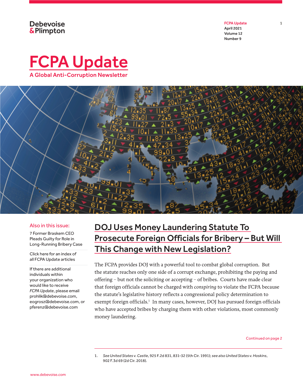 FCPA Update 1 April 2021 Volume 12 Number 9 FCPA Update a Global Anti‑Corruption Newsletter