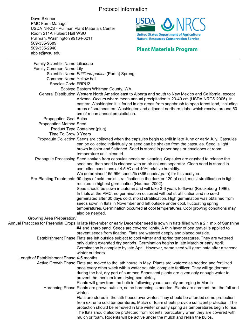 USDA NRCS Plant Materials Program