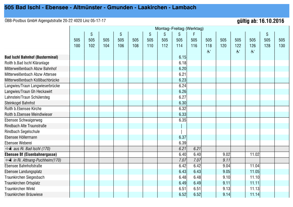 505 Bad Ischl - Ebensee - Altmünster - Gmunden - Laakirchen - Lambach