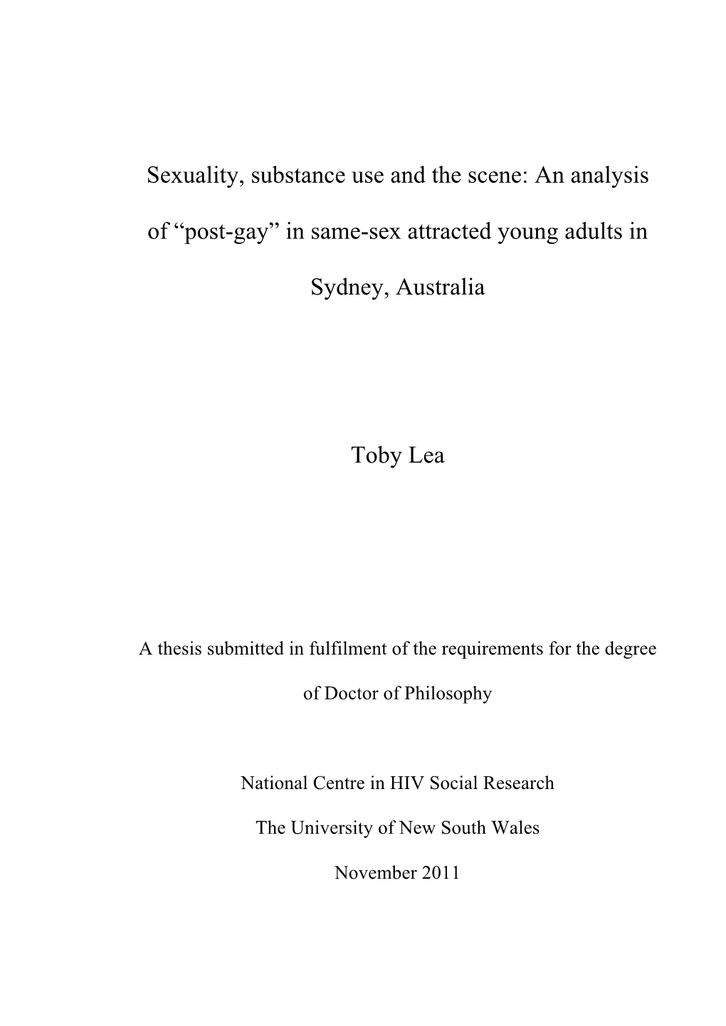 “Post-Gay” in Same-Sex Attracted Young Adults in Sydney, Australia To