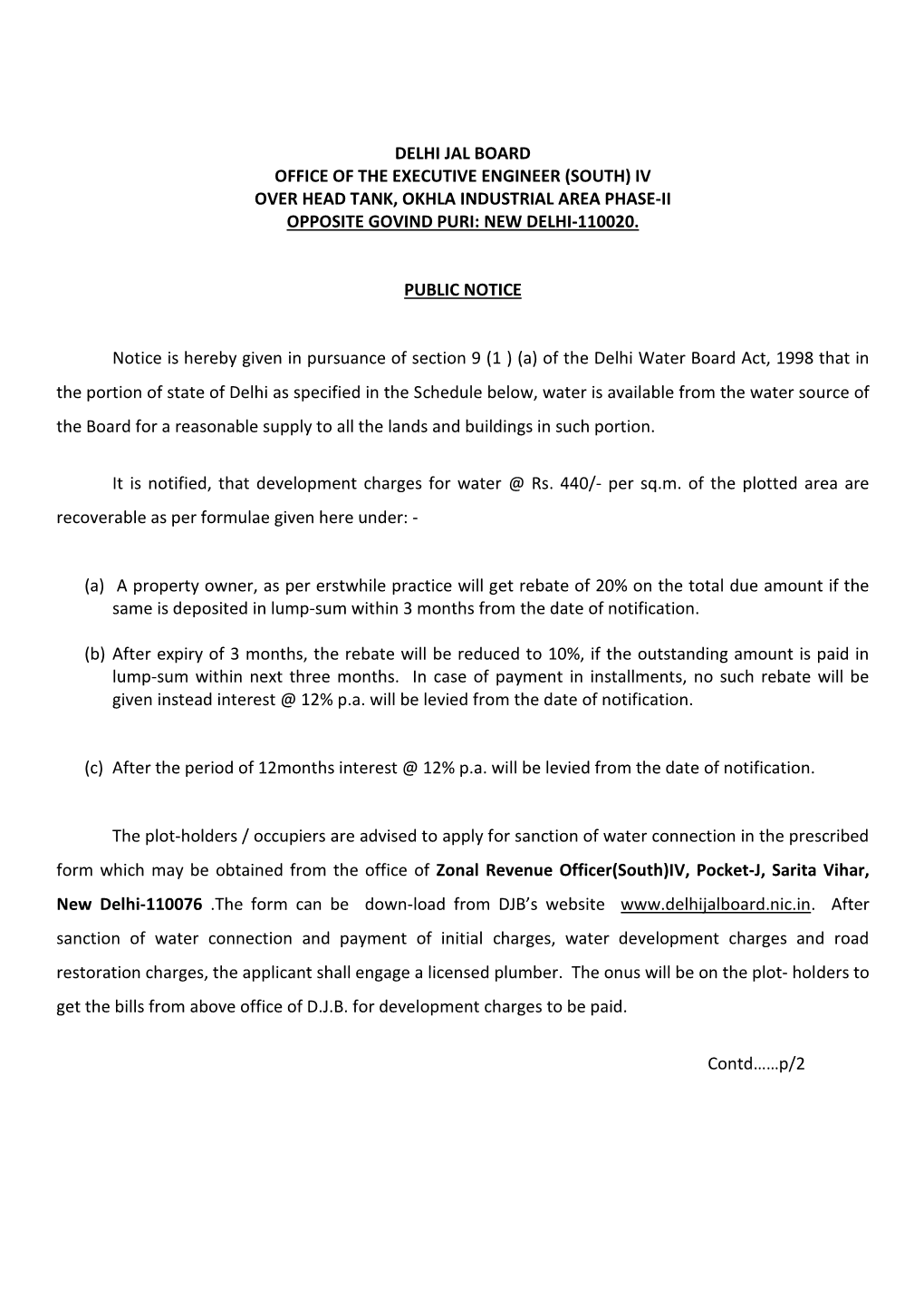 (South) Iv Over Head Tank, Okhla Industrial Area Phase-Ii Opposite Govind Puri: New Delhi-110020