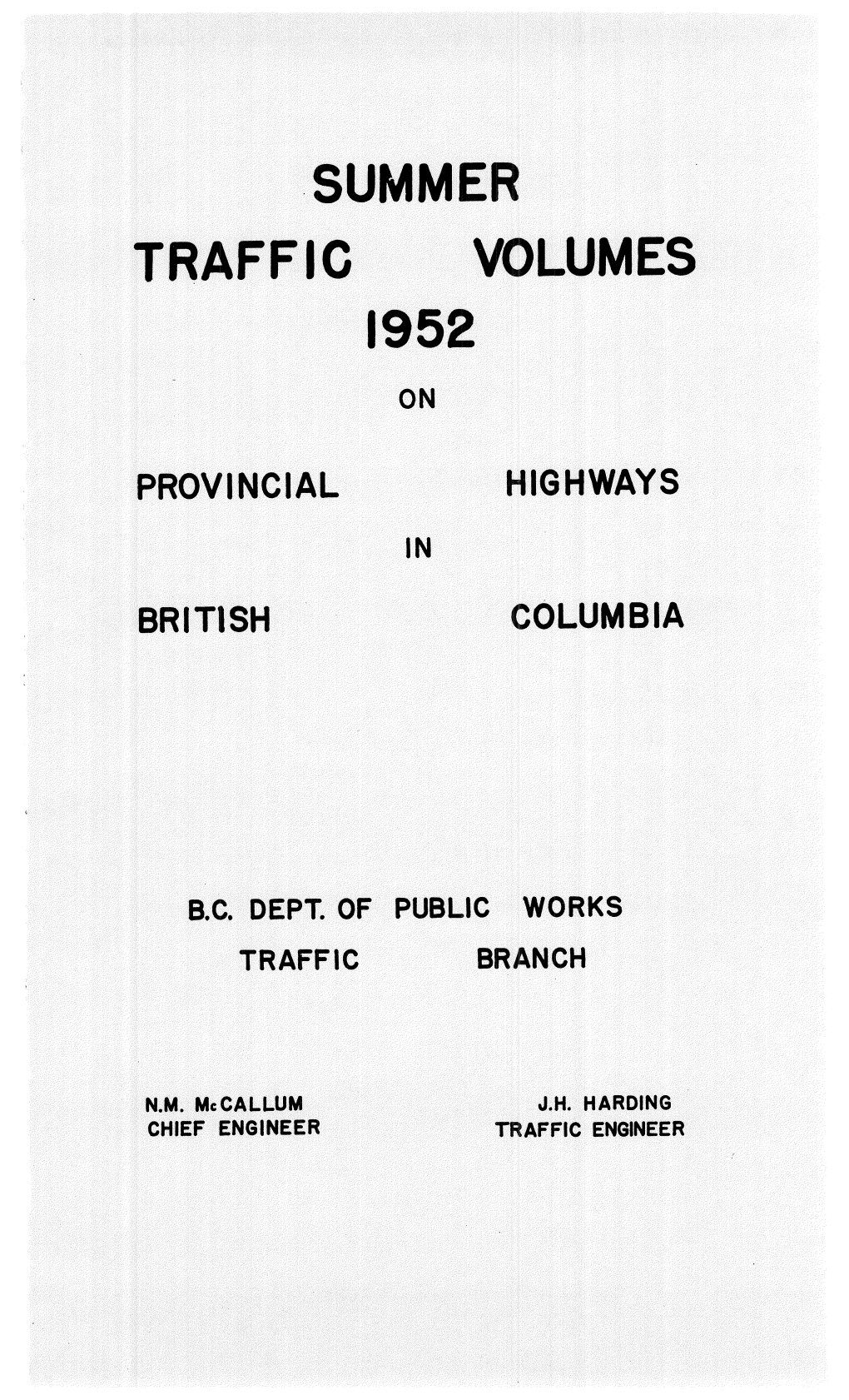 1952 Summer Traffic Volumes