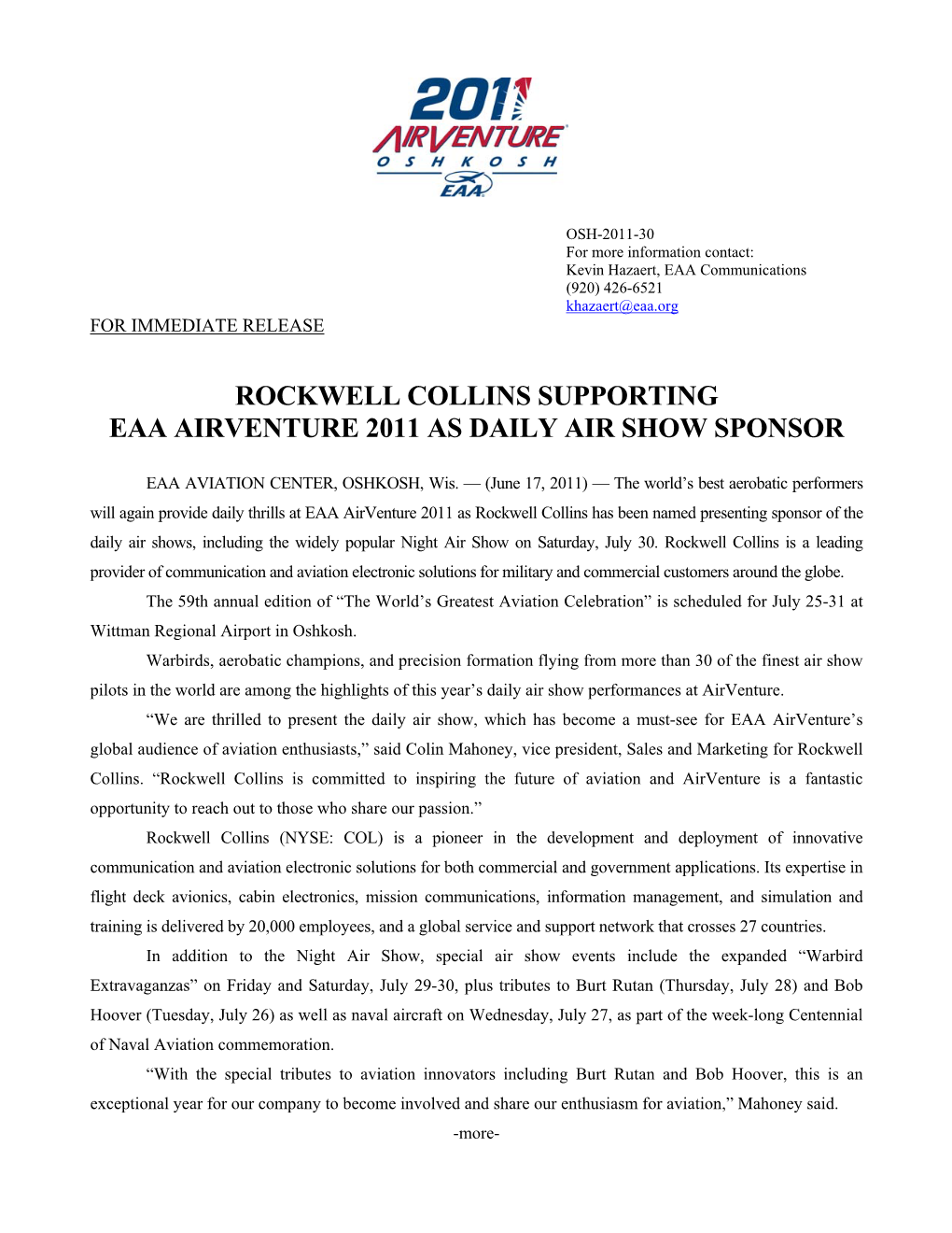 Eaa/Foundation News Release