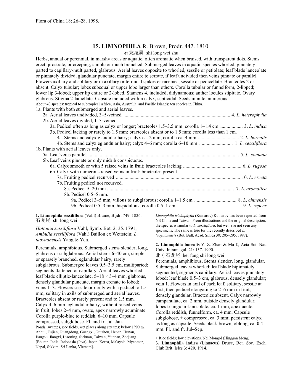 15. LIMNOPHILA R. Brown, Prodr. 442. 1810