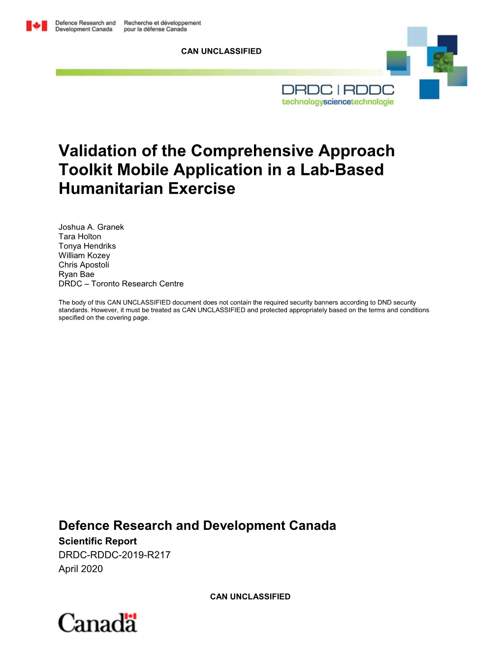 Validation of the Comprehensive Approach Toolkit Mobile Application in a Lab-Based Humanitarian Exercise