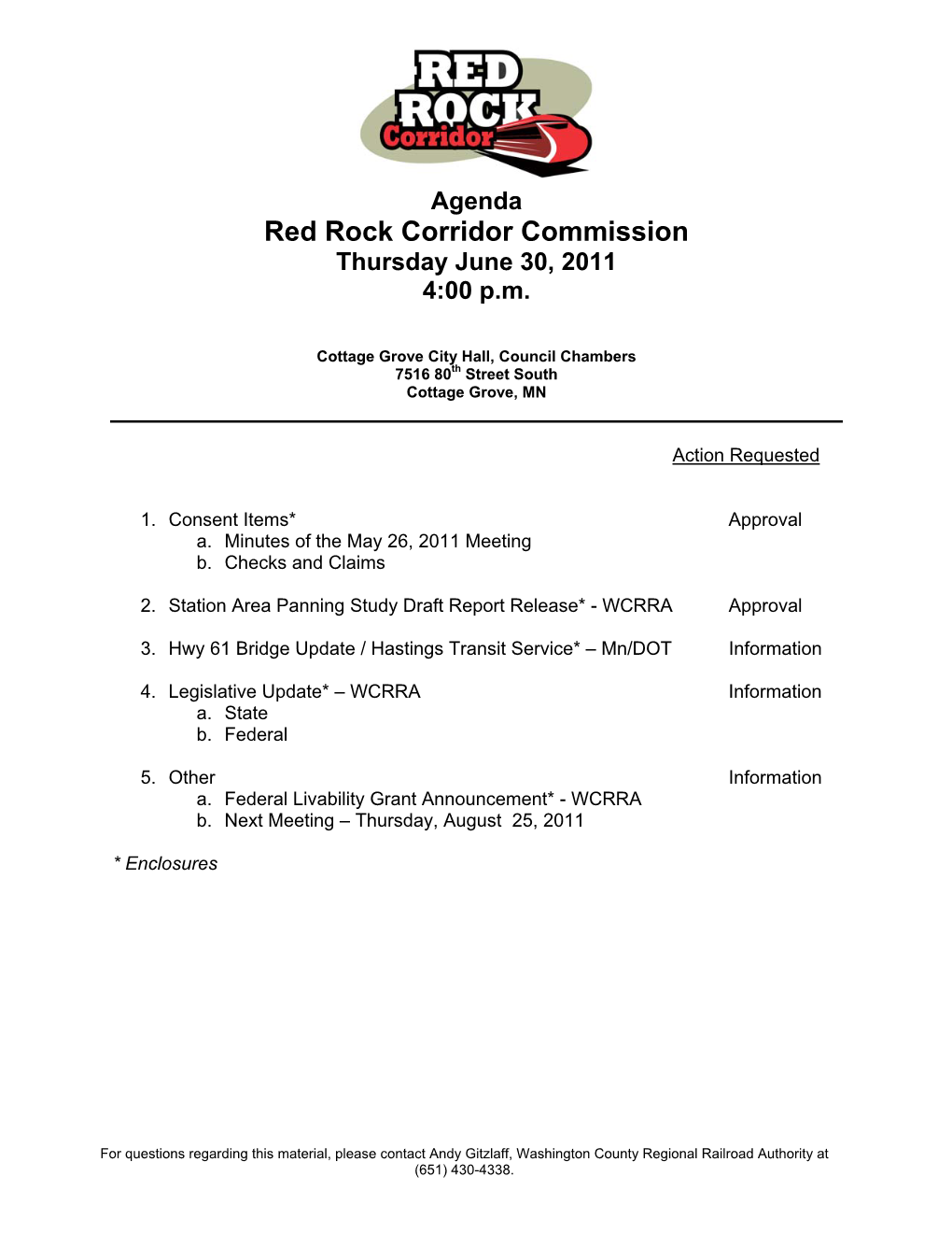 Red Rock Corridor Commission Thursday June 30, 2011 4:00 P.M