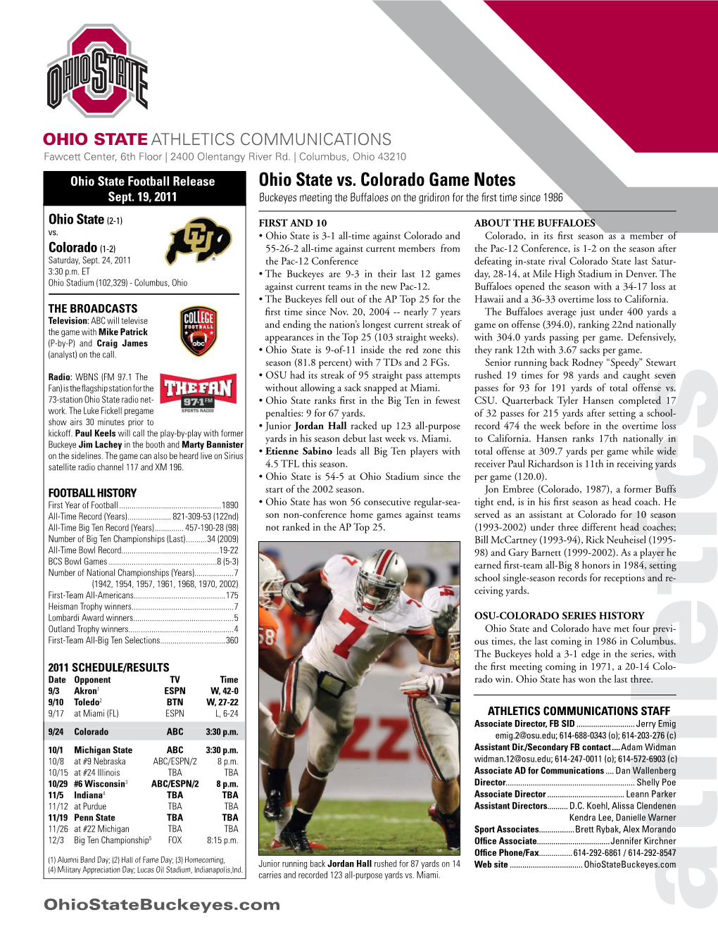 Ohio State Vs. Colorado Game Notes