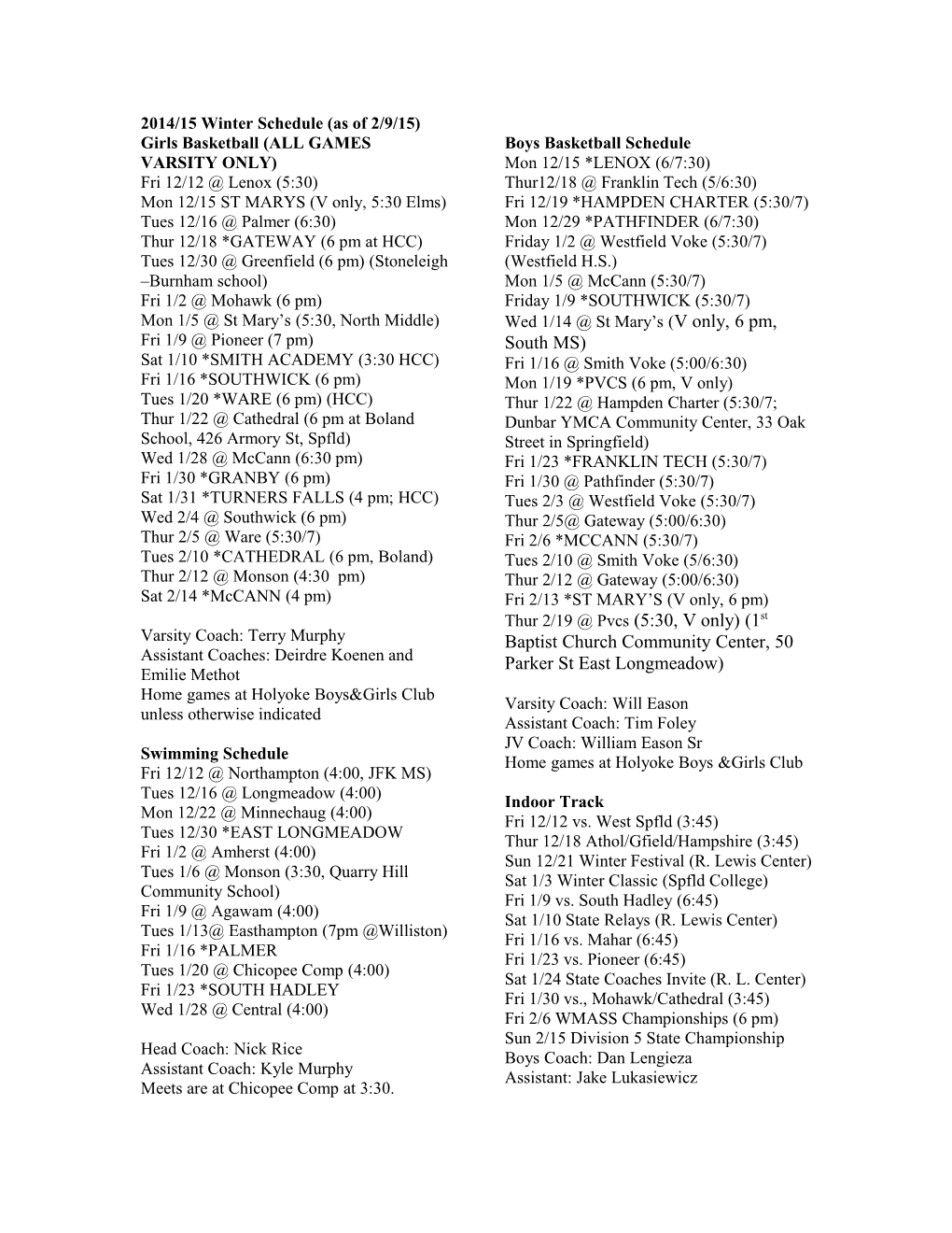 Girls Basketball Schedule 2009